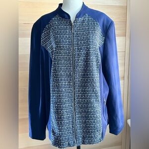 TanJay zip up sweater/jacket  size 18, blue/white with silver specs, 2 pockets